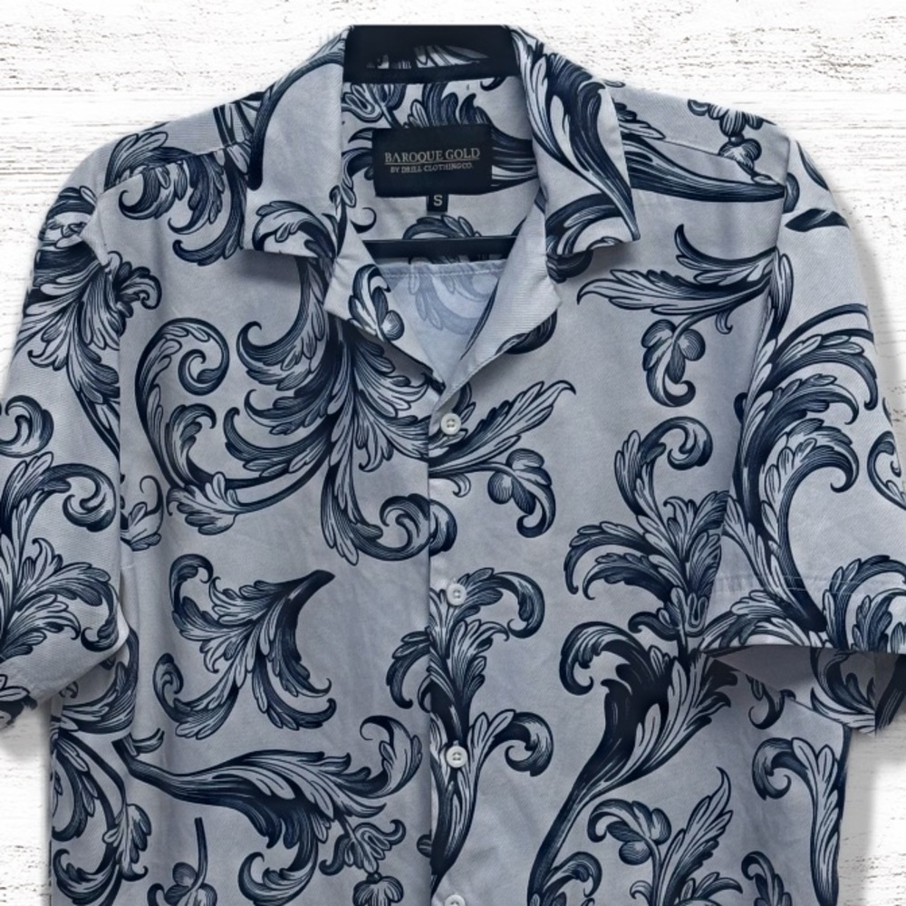BAROQUE GOLD By Driller Versace Inspired Short Sleeve Shirt Size Small - Picture 2 of 4